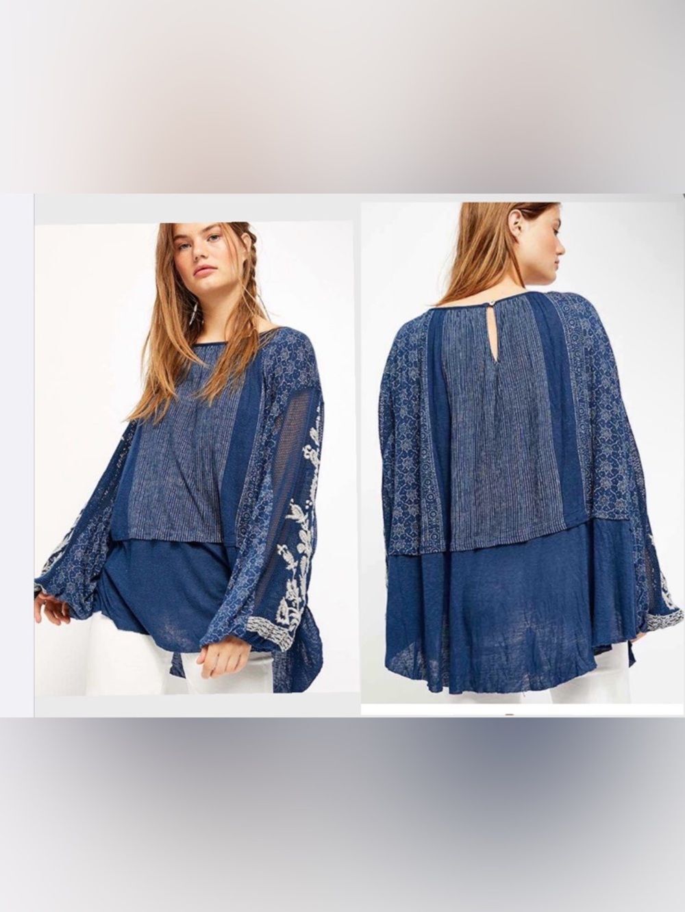Free People “Indigo Dreams small  oversize patchwork  boho festival hippie tunic